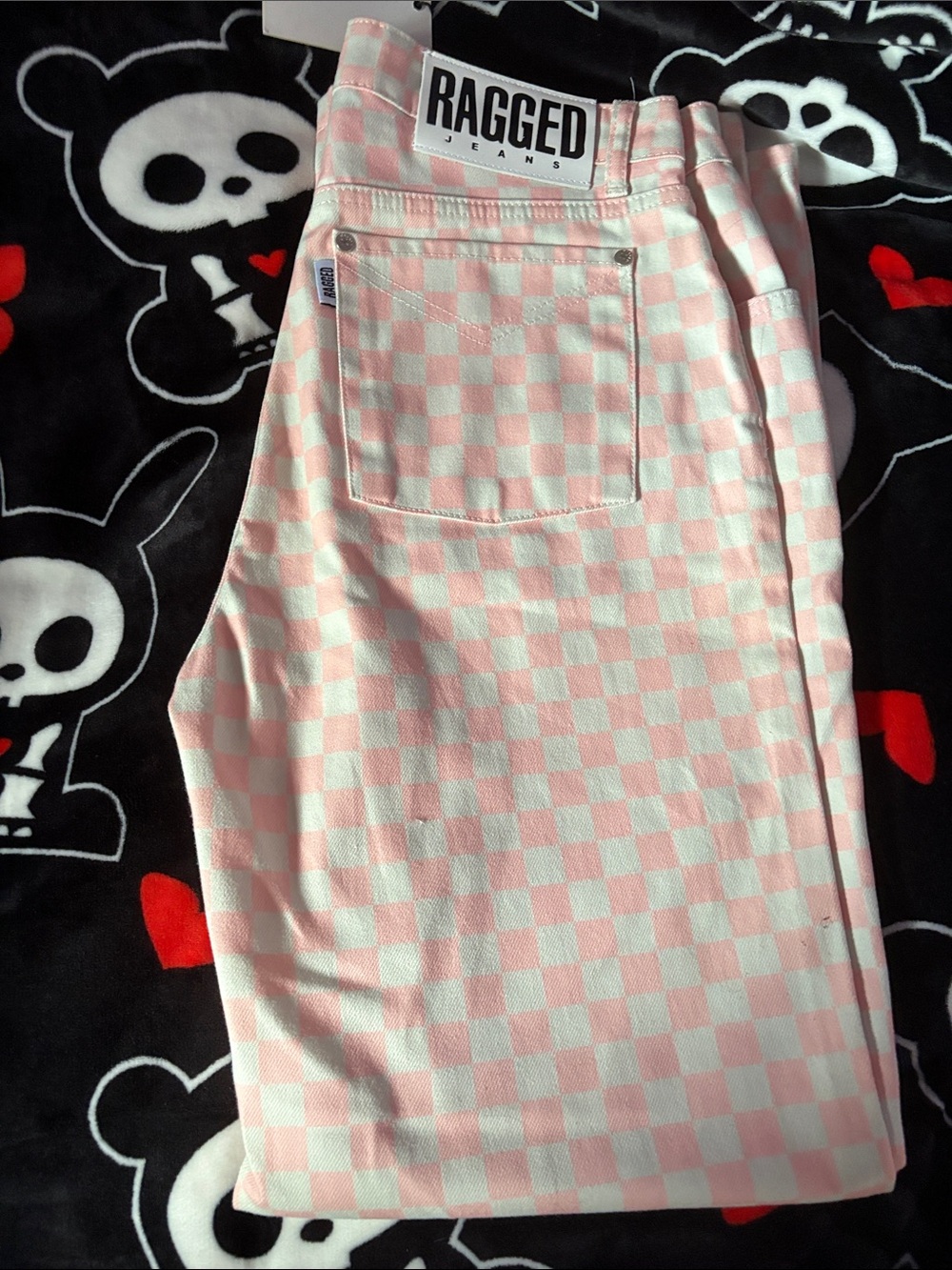The Ragged Priest Pink and White Checkered Jeans NEW WITH TAGS